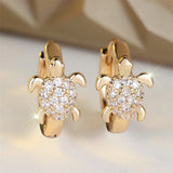 Sea Turtle Hoop Earrings with Sparkling Zircon