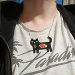 Whimsical Cat & Fish Acrylic Pendant Necklace