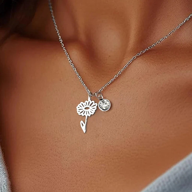 Birthstone Birth Flower Necklace Personalised