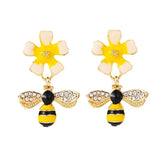 Bee & Sunflower Drop Earrings