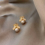 Honey Bee Pearl Stud Earrings – Elegant Gold-Tone Jewellery for Women