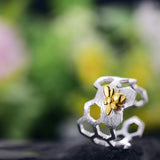 Adjustable 18K Gold Plated Honeycomb Ring