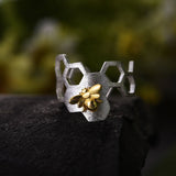 Adjustable 18K Gold Plated Honeycomb Ring