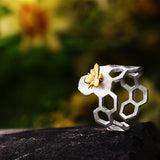 Adjustable 18K Gold Plated Honeycomb Ring