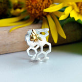 Adjustable 18K Gold Plated Honeycomb Ring