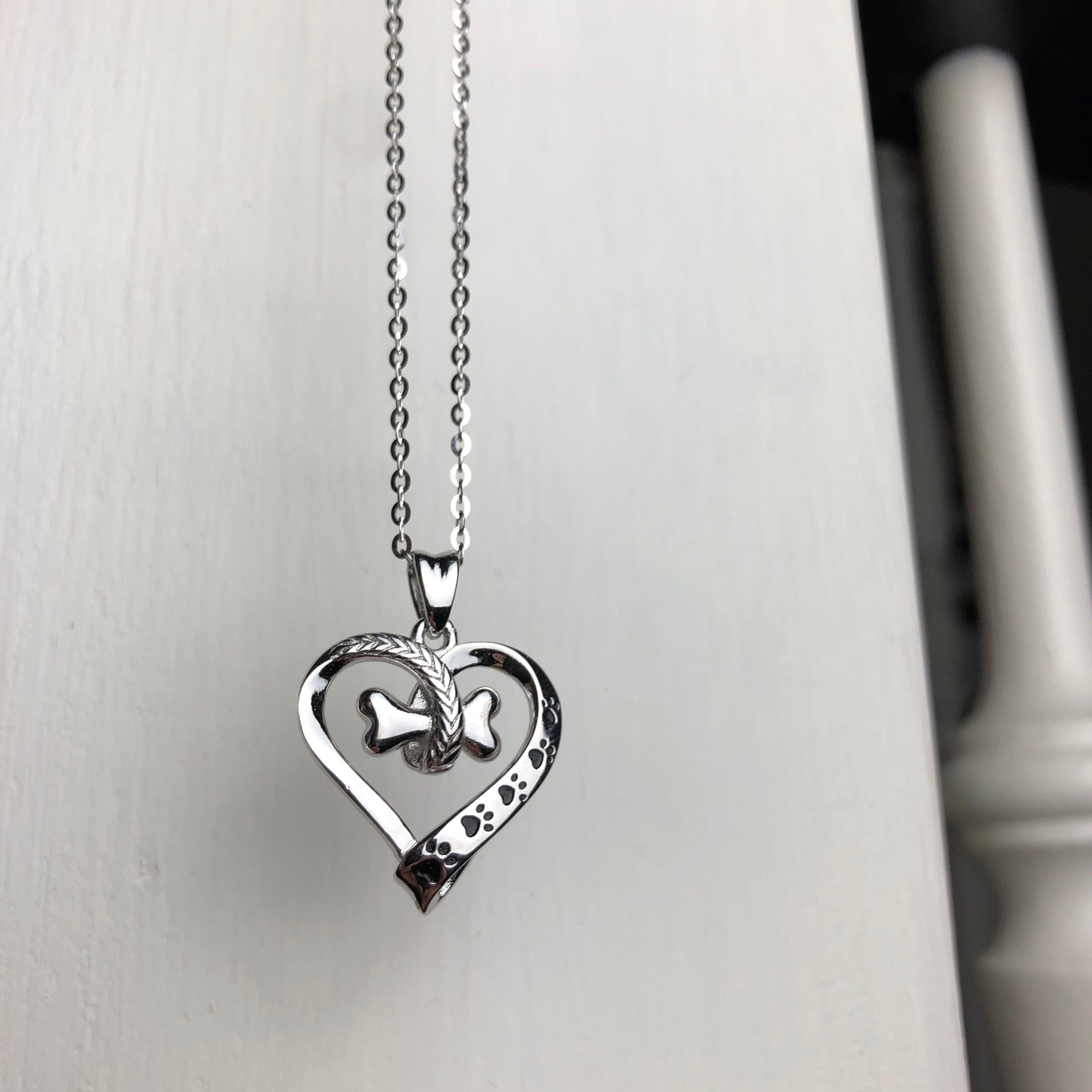 Dog Paw and Heart Necklace in Stainless Steel