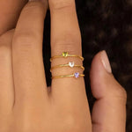 Birthstone Ring Titanium Steel Plated 18K Open Adjustable Gold