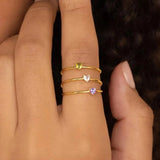 Birthstone Ring Titanium Steel Plated 18K Open Adjustable Gold