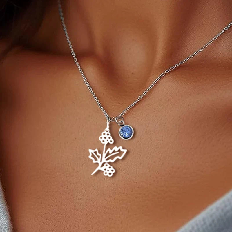 Birthstone Birth Flower Necklace Personalised