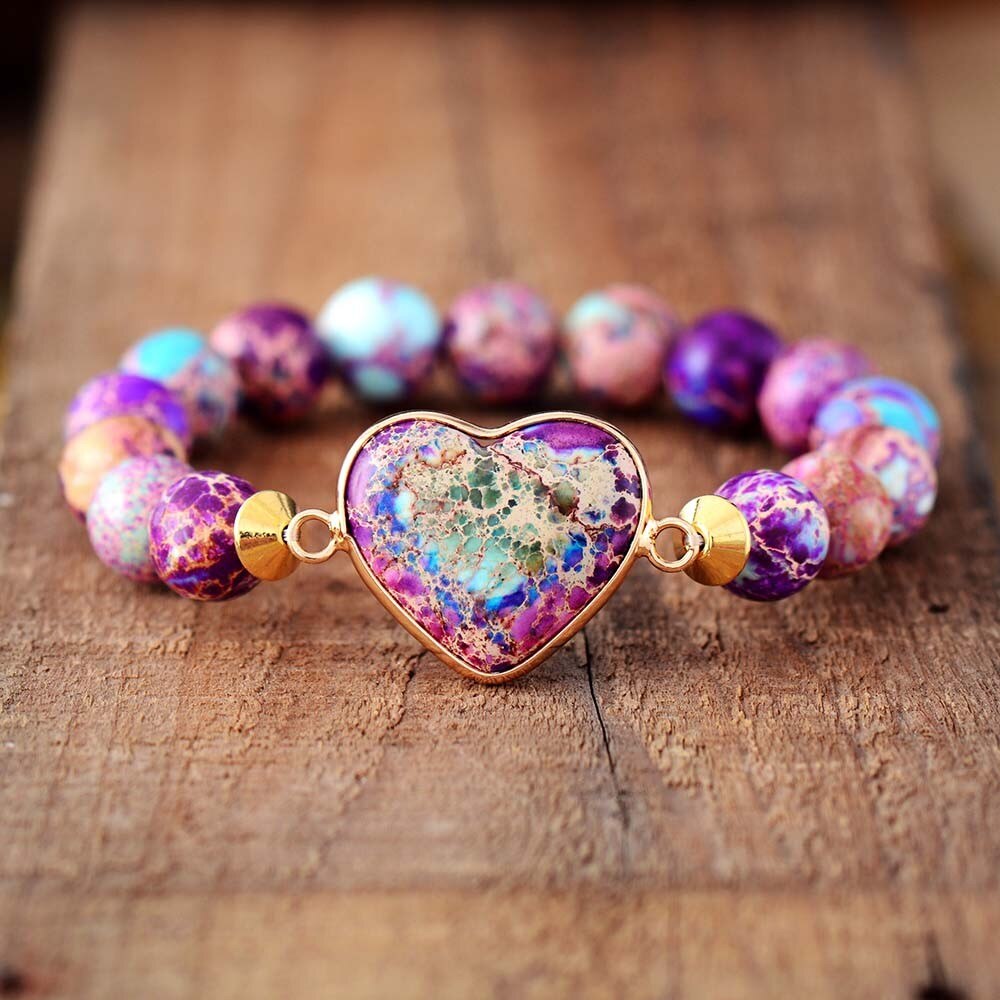 Handmade Purple Jasper Love Bead Bracelet