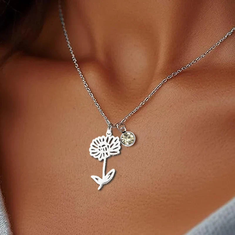 Birthstone Birth Flower Necklace Personalised