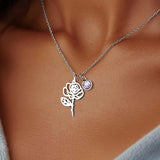Birthstone Birth Flower Necklace Personalised