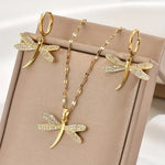 Gold Dragonfly Jewellery Necklace with Bonus Earrings