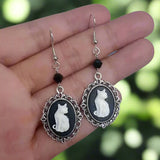 Vintage White Cat Drop Earrings – Silver Frame Jewellery for Women