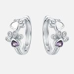 Paw Huggie Earrings in 925 Sterling Silver – With Zirconia and Heart Gem