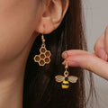 Honeycomb & Bee Drop Earrings – Gold Tone Jewellery for Women