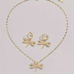 Gold Dragonfly Jewellery Necklace with Bonus Earrings