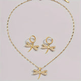 Gold Dragonfly Jewellery Necklace with Bonus Earrings