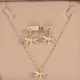 Gold Dragonfly Jewellery Necklace with Bonus Earrings