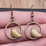 Vintage Bird Charm Drop Earrings – Handmade Boho Jewellery