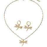 Gold Dragonfly Jewellery Necklace with Bonus Earrings