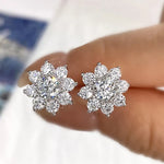 Moissanite Flower Stud Earrings Sterling Silver