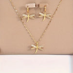 Gold Dragonfly Jewellery Necklace with Bonus Earrings