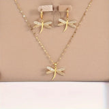 Gold Dragonfly Jewellery Necklace with Bonus Earrings