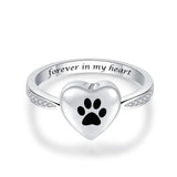 Love Heart Paw Print Urn Ring – Pet Memorial Cremation Jewellery