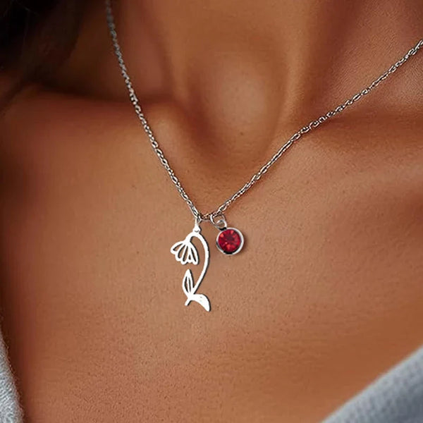 Birthstone Birth Flower Necklace Personalised