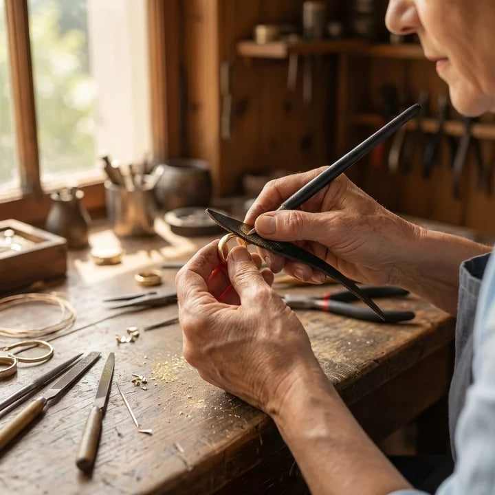 Hands crafting a piece of Robyn Jewellery by hand