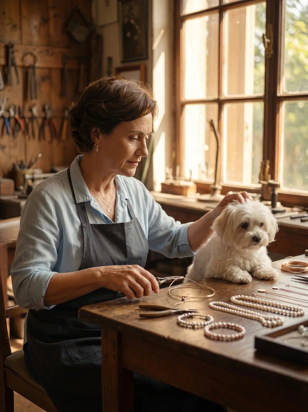 Portrait of the woman behind Robyn Jewellery wearing a handmade piece
