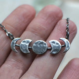 Vintage Silver Moon Circle Necklace
