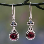 Vintage Dangling Garnet Crystal Silver Earrings
