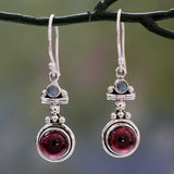 Vintage Dangling Garnet Crystal Silver Earrings