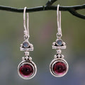 Vintage Dangling Garnet Crystal Silver Earrings