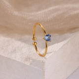 Birthstone Ring Titanium Steel Plated 18K Open Adjustable Gold