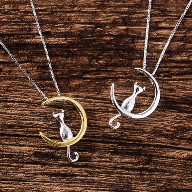 Crescent and Cat Elegant Cat Necklace