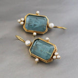 Vintage Blue Stone Pearl Earrings