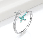Double Cross Turquoise & Silver Ring - (Adjustable)