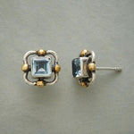Vintage Blue Zirconia Cube Stud Earrings