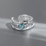 Silver Aquamarine Textured Ring - (Adjustable)