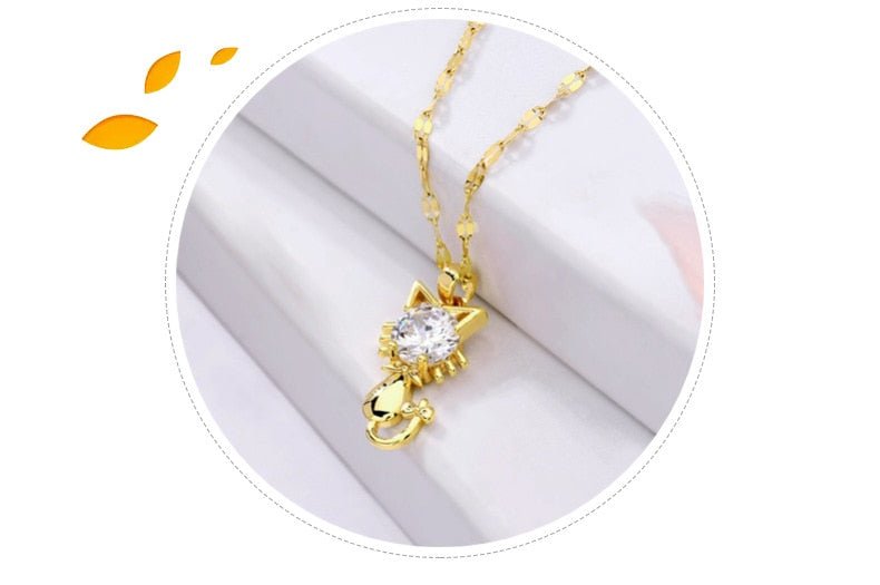 Gold Plated Cat Necklace with Zircon
