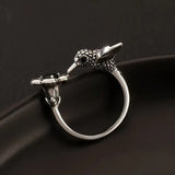 Hummingbird & Flower Ring – Adjustable Open Bird Ring for Women
