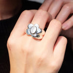 Vintage Flower Pearl Silver Ring