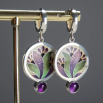 Boho Earrings with Purple Crystals in Sterling Silver