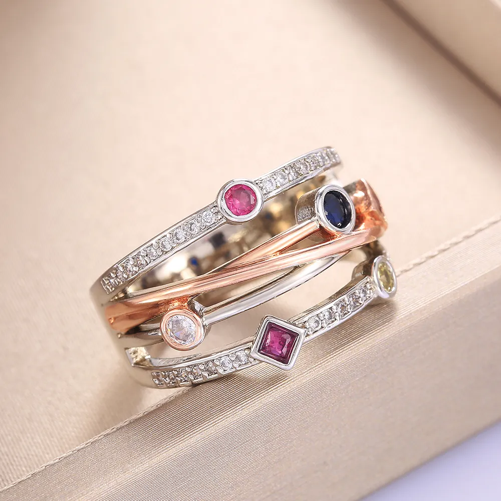 Vintage Colourful Hollow Zirconia Ring