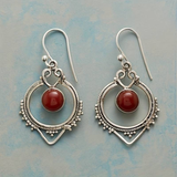 Vintage Red Stone Mandala Silver Earrings