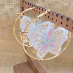 Vintage White Butterfly Hoop Earrings