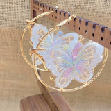 Vintage White Butterfly Hoop Earrings